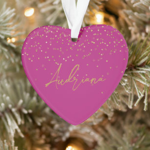 Pink Personalised Gold Name Glitter Sparkle Dots Ornament