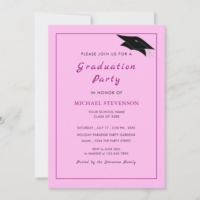 Pink Personalised Graduation Party Invitation Cap (Front)