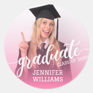 Pink Personalised Graduation Photo Graduate Party Classic Round Sticker