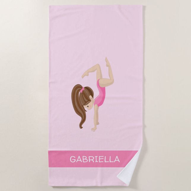 Pink Personalised Gymnastics Beach Towel (Front)