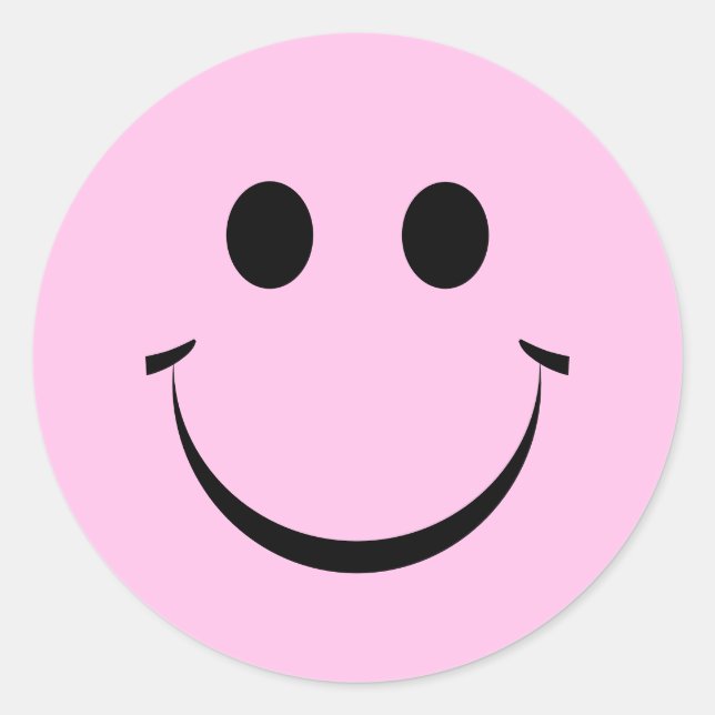 Pink Personalised Happy Face Cute Classic Round Sticker (Front)