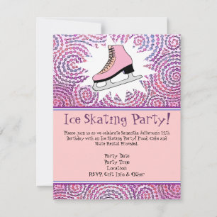 Pink Personalised Ice Skating Party Invitation
