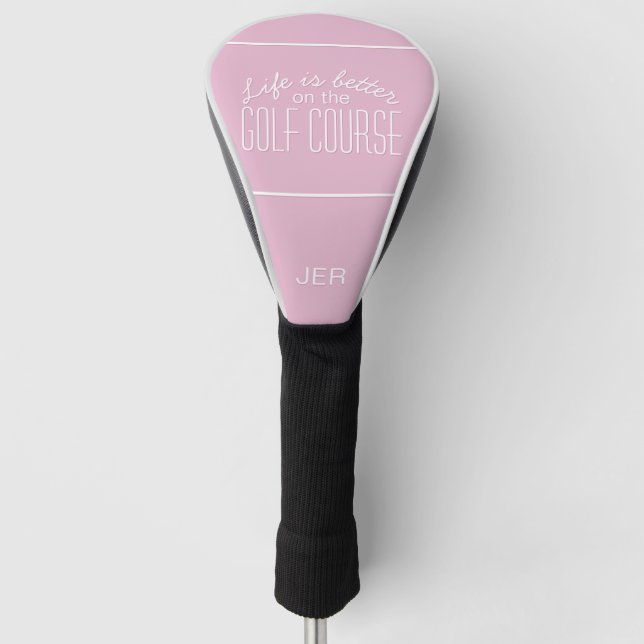Pink Personalised Initials Monogrammed Golf Quote Golf Head Cover (Front)