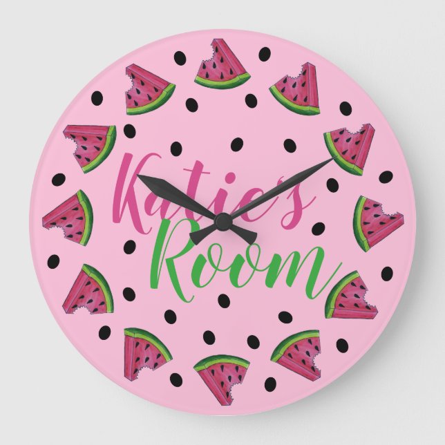 Pink Personalised Juicy Watermelon Seeds Fruit Large Clock (Front)