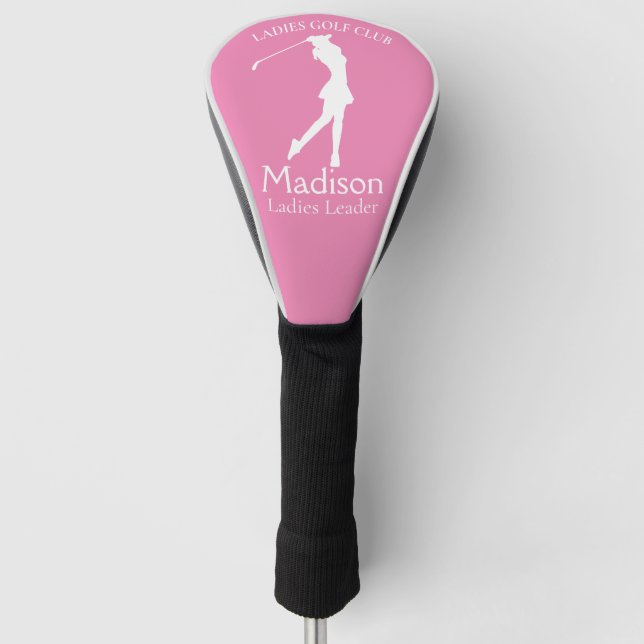 Pink Personalised Ladies Club Name Golf Head Cover (Front)