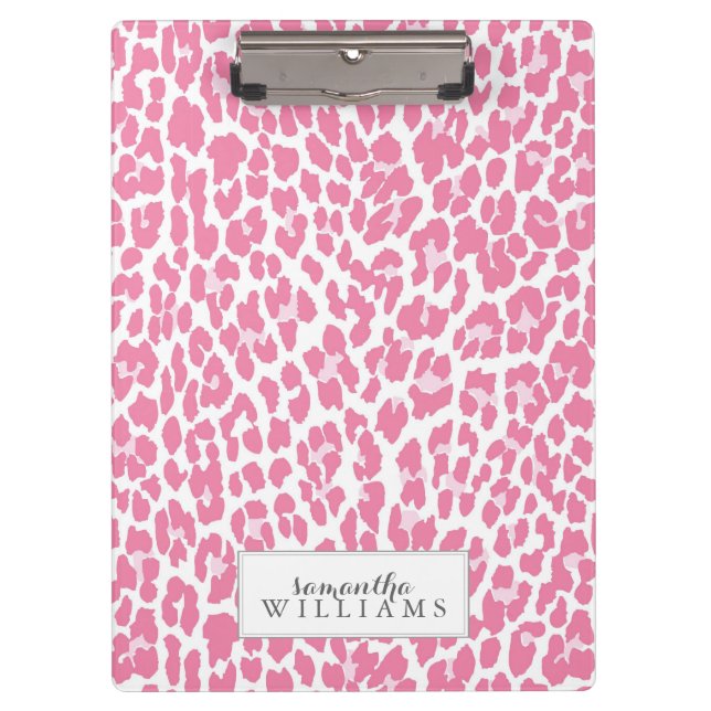 Pink Personalised Leopard Pattern Clipboard (Front)
