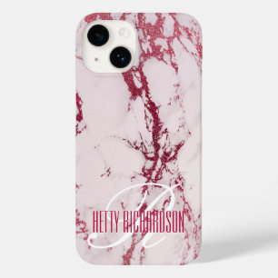 Pink Personalised Lush Glitter Marble Monogram Case-Mate iPhone 14 Case