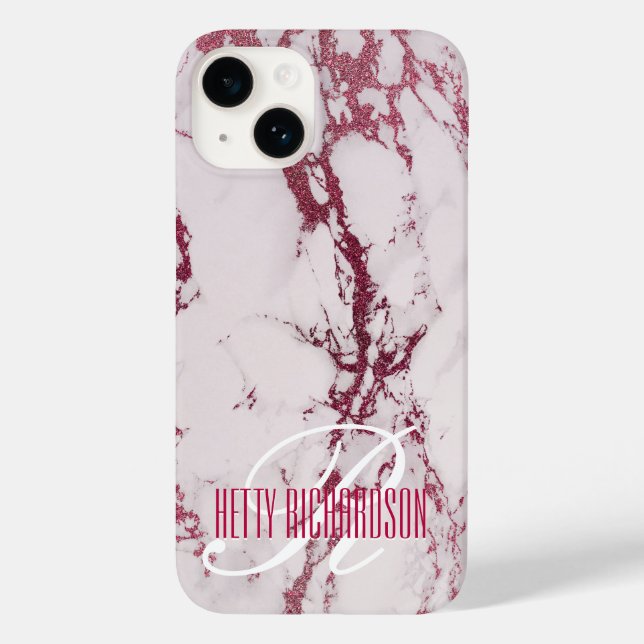 Pink Personalised Lush Glitter Marble Monogram Case-Mate iPhone Case (Back)