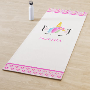 Pink Personalised Magical Unicorn illustration Yoga Mat