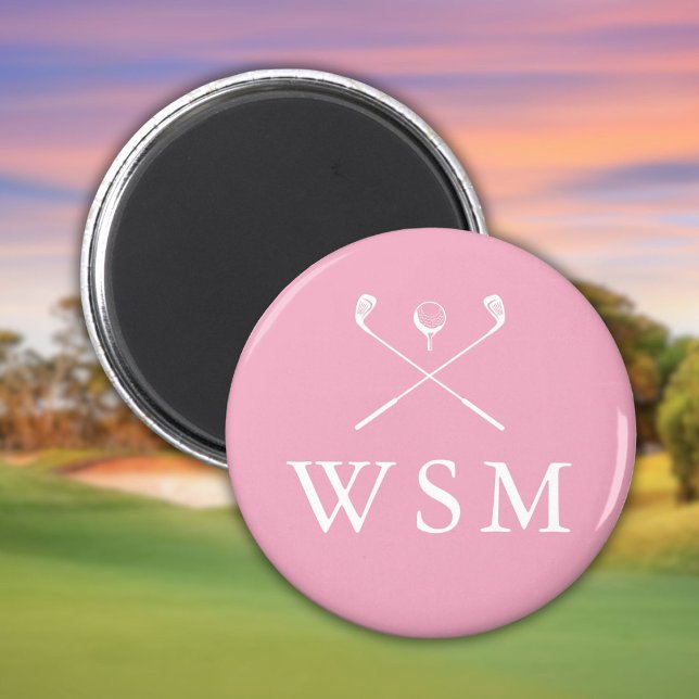 Pink Personalised Monogram Golf Clubs Magnet (Pink Personalized Monogram Golf Clubs Magnet)