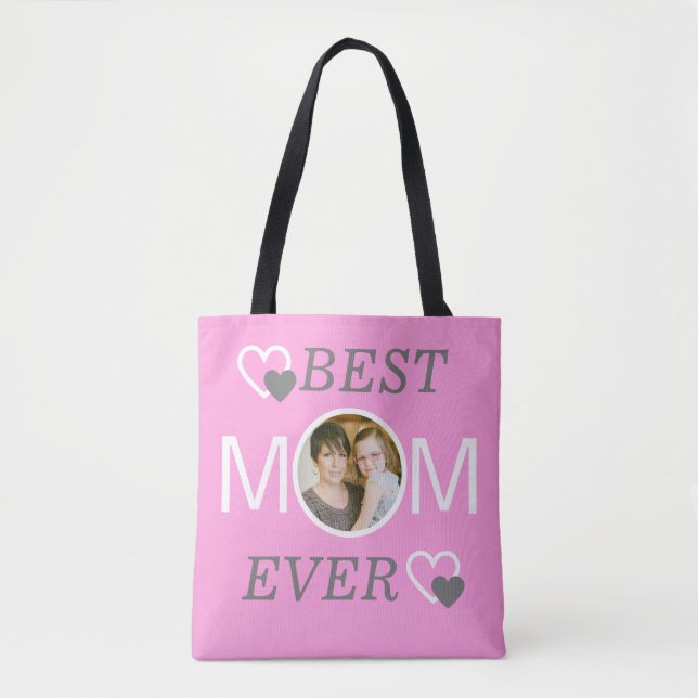 Pink Personalised Mothers Day Photo Best Mum Ever Tote Bag (Front)