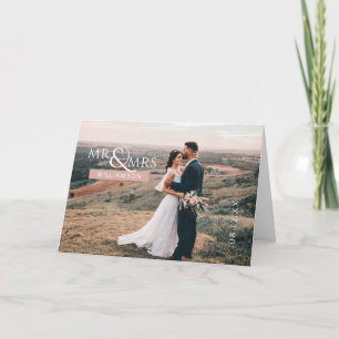 Pink Personalised Mr & Mrs Monogram Wedding Photo  Thank You Card