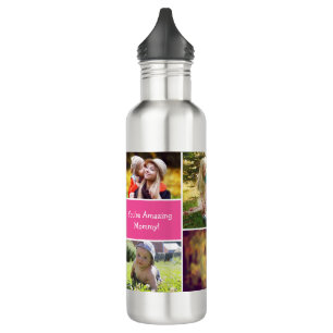 Pink Personalised Mum Multiple Photo collage 710 Ml Water Bottle