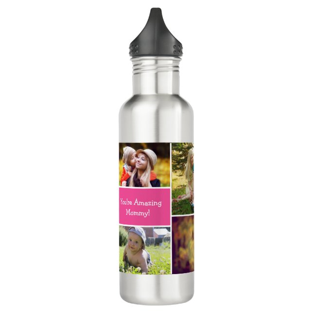 Pink Personalised Mum Multiple Photo collage 710 Ml Water Bottle (Left)