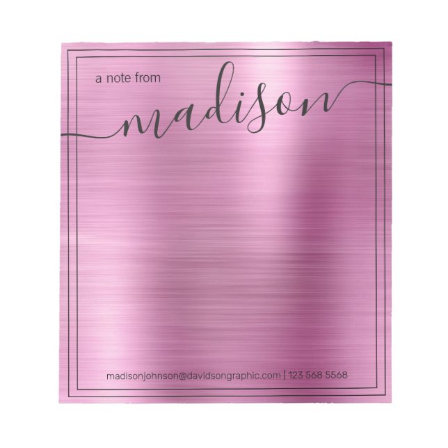 Pink Personalised Name From The Desk Of Notepad (Front)