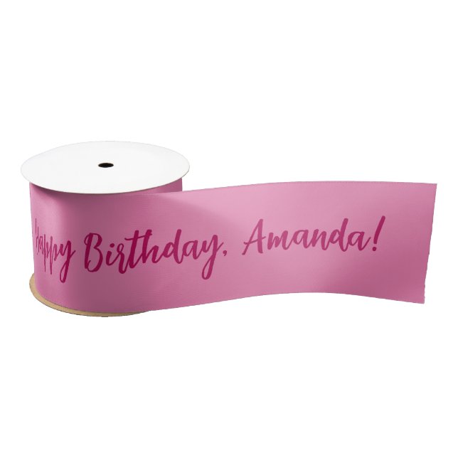 Pink Personalised Name Happy Birthday Satin Ribbon (Spool)