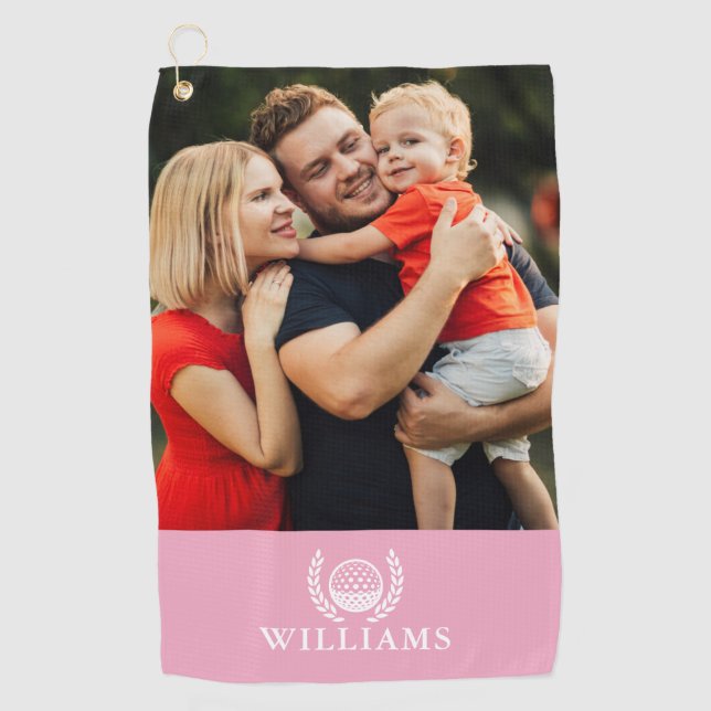 Pink Personalised Name Monogram Photo Golf Towel (Front)