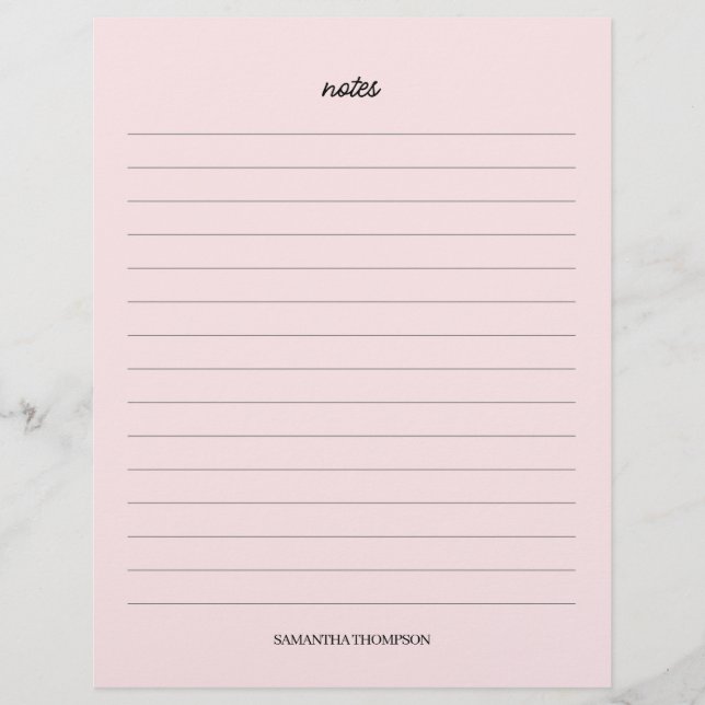Pink Personalised Name Notes Paper Sheets Custom Letterhead (Front)