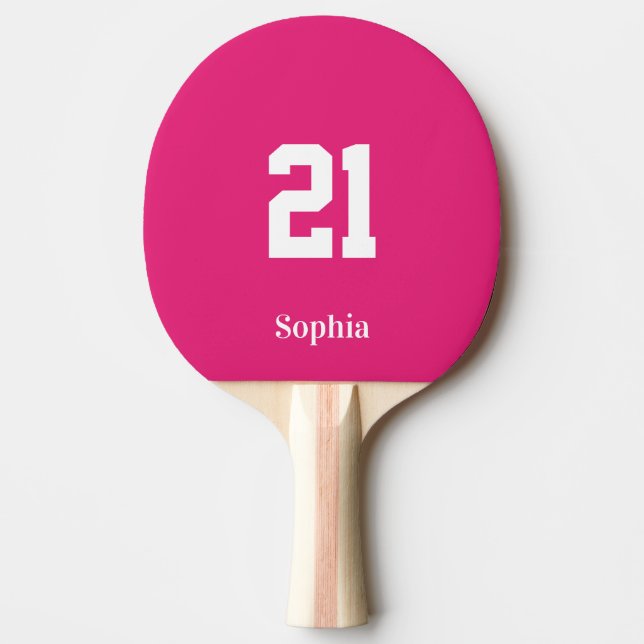 Pink Personalised Name Number Ping Pong Paddle (Front)