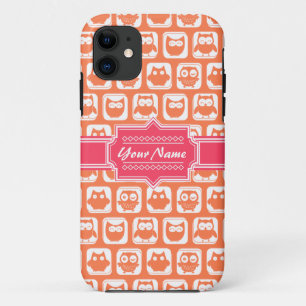 Pink Personalised Name Orange Owls iPhone 11 Case