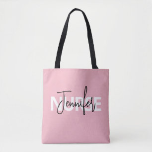 Pink Personalised Nurse Typography Tote Bag