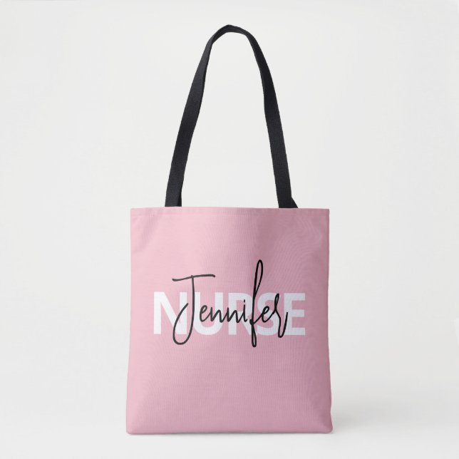 Pink Personalised Nurse Typography Tote Bag (Front)