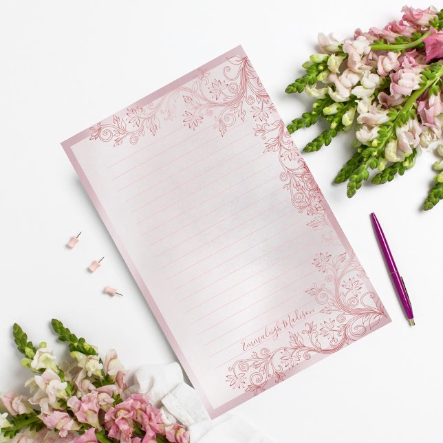 Pink Personalised Ornamental Lined Stationery (Creator Uploaded)
