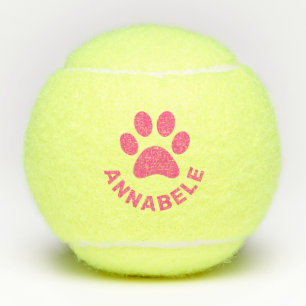 Pink Personalised Paw Print Pet Name Tennis Balls