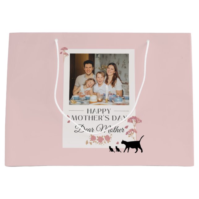 Pink Personalised Photo and Mothers Day Large Gift Bag (Front)