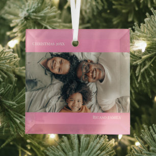 Pink Personalised Photo Christmas Glass Tree Decoration