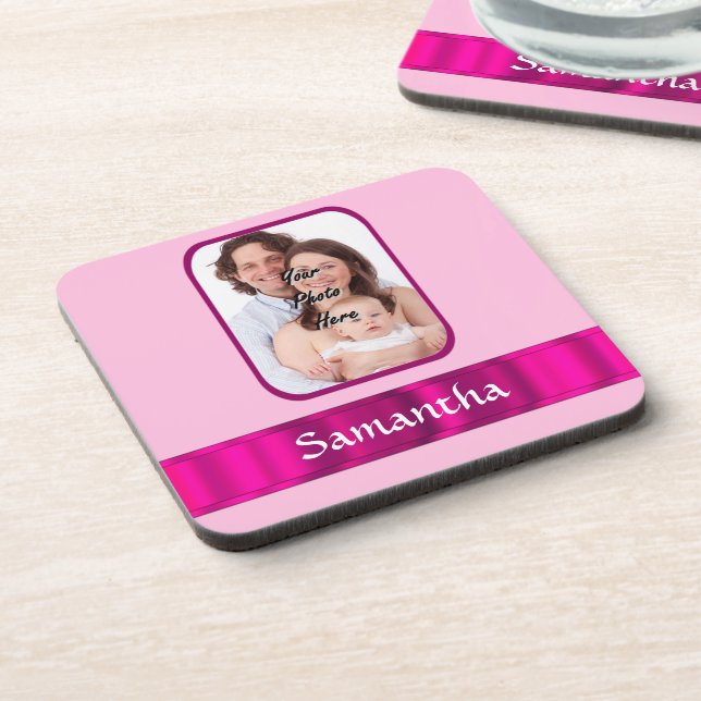 Pink personalised photo coaster (Left Side)
