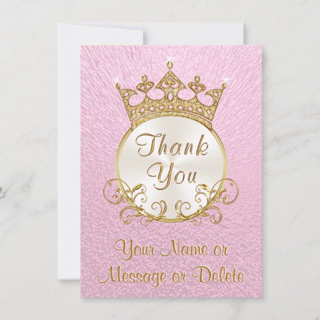 Pink Personalised Princess Thank You Cards (Front)