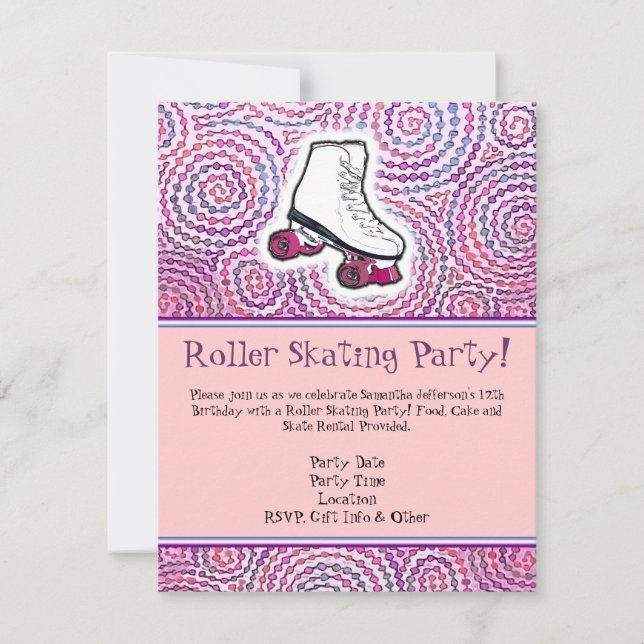 Pink Personalised Roller Skating Party Invitation (Front)