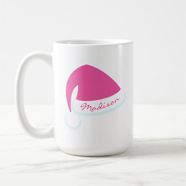 Pink Personalised Santa Hat Holiday Mug (Left)
