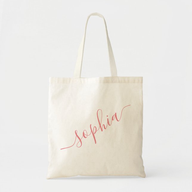 Pink Personalised Script Name Modern Simple Tote Bag (Front)