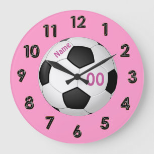 Pink Personalised Soccer Clocks with NAME & NUMBER