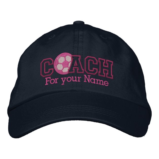 Pink Personalised Soccer Coach with your name Embroidered Hat (Front)