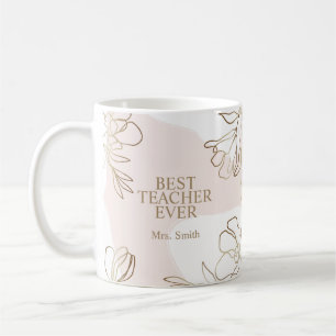 Pink Personalised Teacher Mug with Flowers