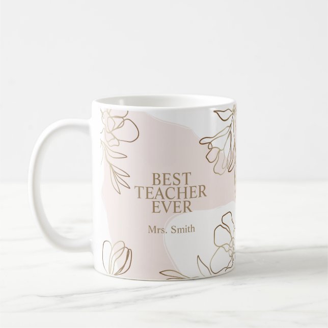 Pink Personalised Teacher Mug with Flowers (Left)
