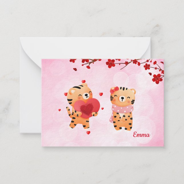 Pink Personalised Tigers Heart Wild about you Love Card (Front)