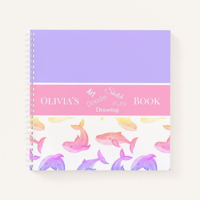 Pink Personalised Whales Notebook (Front)