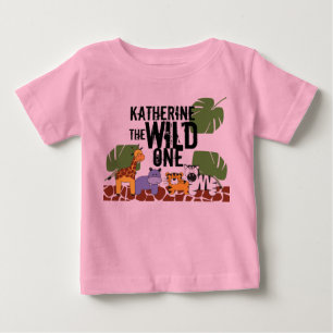 pink Personalised WILD ONE Safari First Birthday Baby T-Shirt