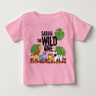 PINK Personalised WILD ONE Safari First Birthday Baby T-Shirt