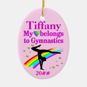 PINK PERSONALIZED AND DATED GYMNAST ORNAMENT