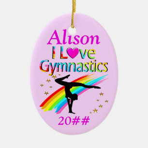 PINK PERSONALIZED AND DATED GYMNASTICS ORNAMENT