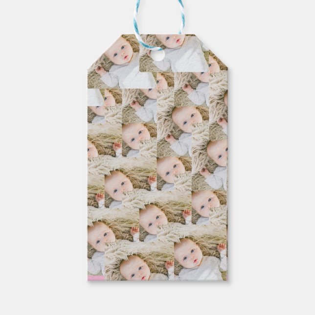 Pink Personalized Birthday photo Gift Tags (Front)