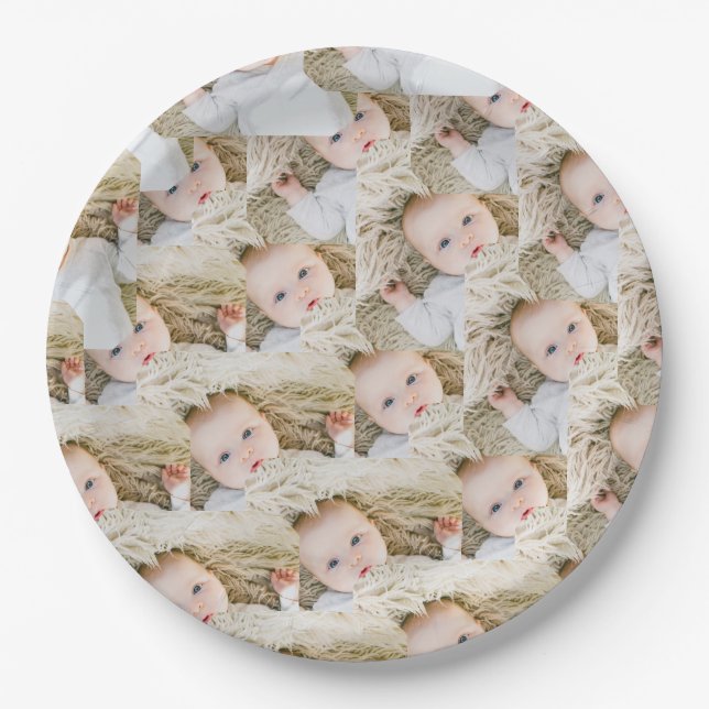 Pink Personalized Birthday photo Paper Plate (Front)