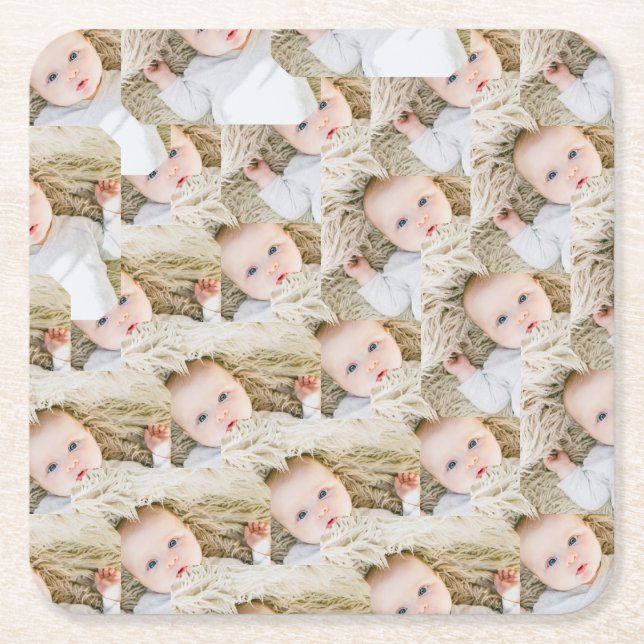 Pink Personalized Birthday photo Square Paper Coaster (Front)