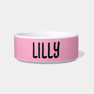 PINK PERSONALIZED GINGHAM PET CAT OR DOG BOWL