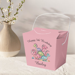 Pink Personalized Girls Dinosaur Birthday Favour Box